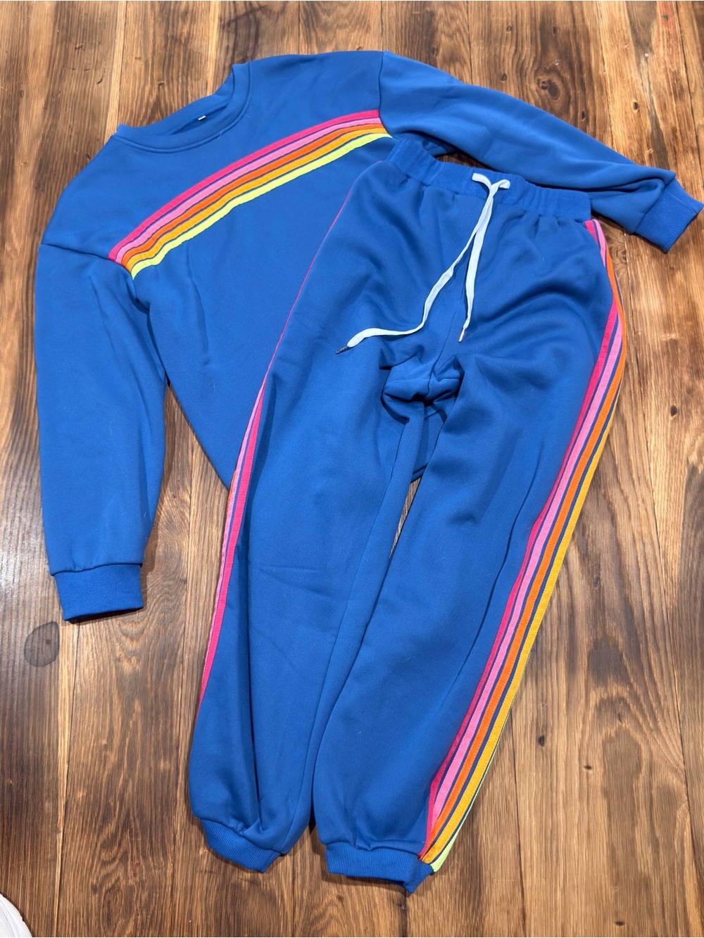 Blue Women's Sweater and Jogger Pants with Pink & Yellow Side Stripes - Set